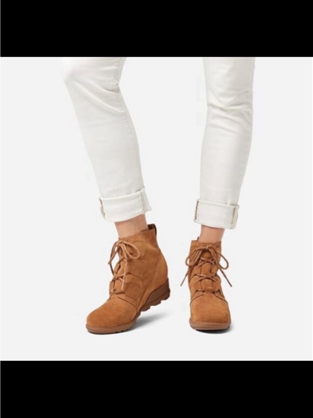 Sorel Evie Wedge Lace Up Boots Waterproof Suede Ankle Bootie Camel Brown Size 10